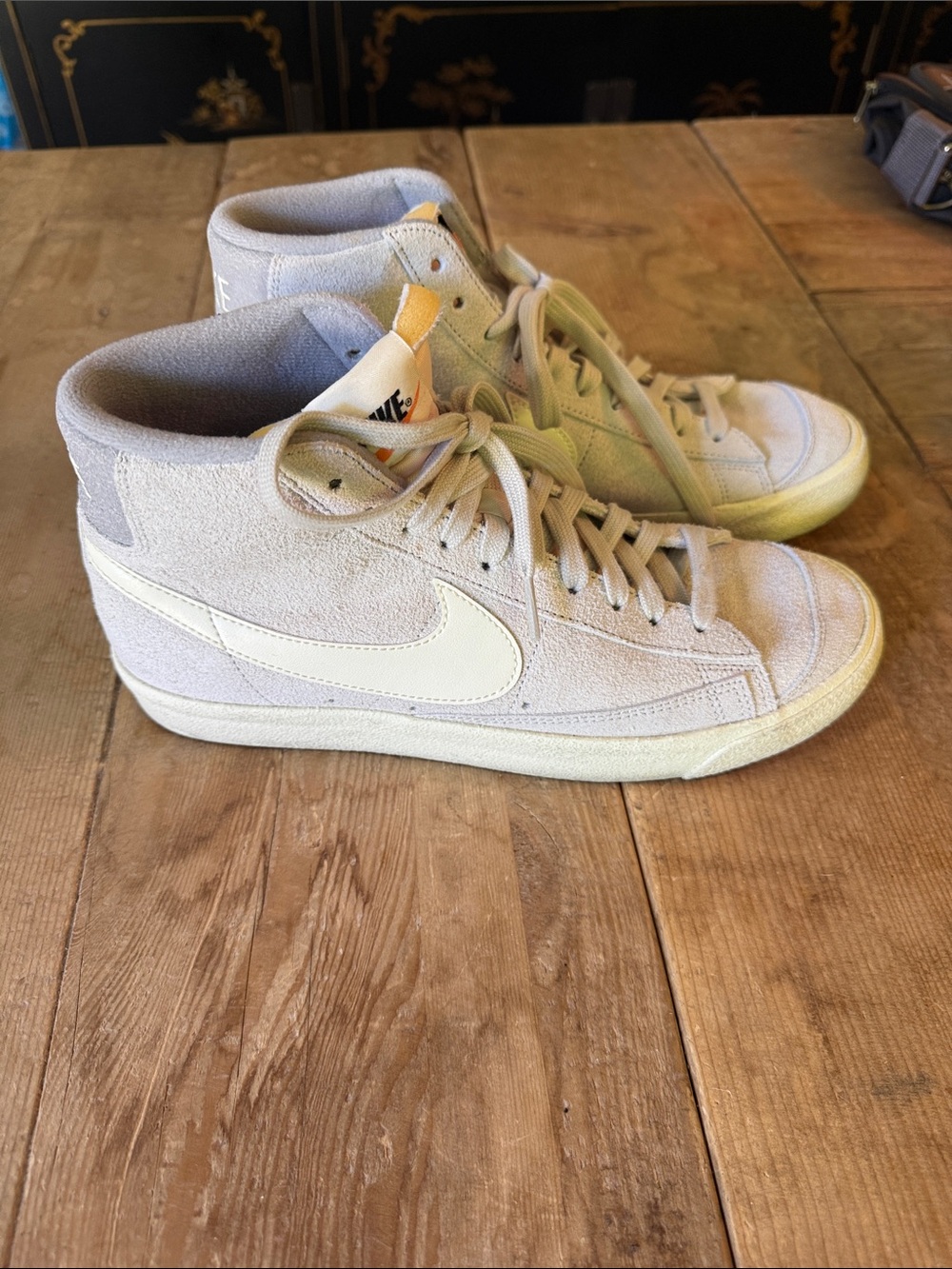 Nike Women's Mid-Top Suede Sneakers in Light Gray and Cream